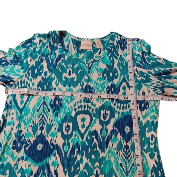 CHICO'S 0 Long Tunic Top Blouse S/4‎ Asymmetric Turquoise Vacation Office Travel - Picture 4 of 10